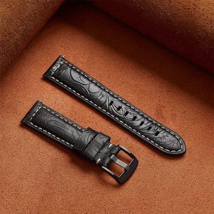 Olang universālā pulksteņa siksna — pirmās pakāpes liellādas āda ar eļļas-vaska apdari, Tang stila gravēta āda, īsta āda, oriģinālais dizains, saderīga ar viedpulksteņiem