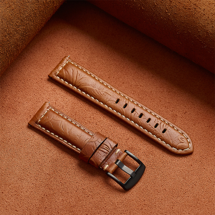 Olang universālā pulksteņa siksna — pirmās pakāpes liellādas āda ar eļļas-vaska apdari, Tang stila gravēta āda, īsta āda, oriģinālais dizains, saderīga ar viedpulksteņiem