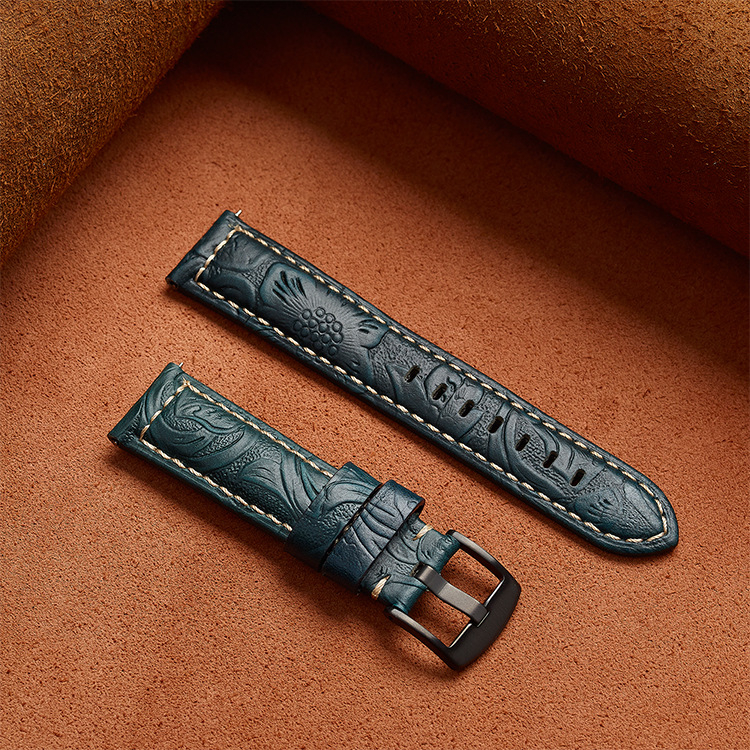 Olang universālā pulksteņa siksna — pirmās pakāpes liellādas āda ar eļļas-vaska apdari, Tang stila gravēta āda, īsta āda, oriģinālais dizains, saderīga ar viedpulksteņiem