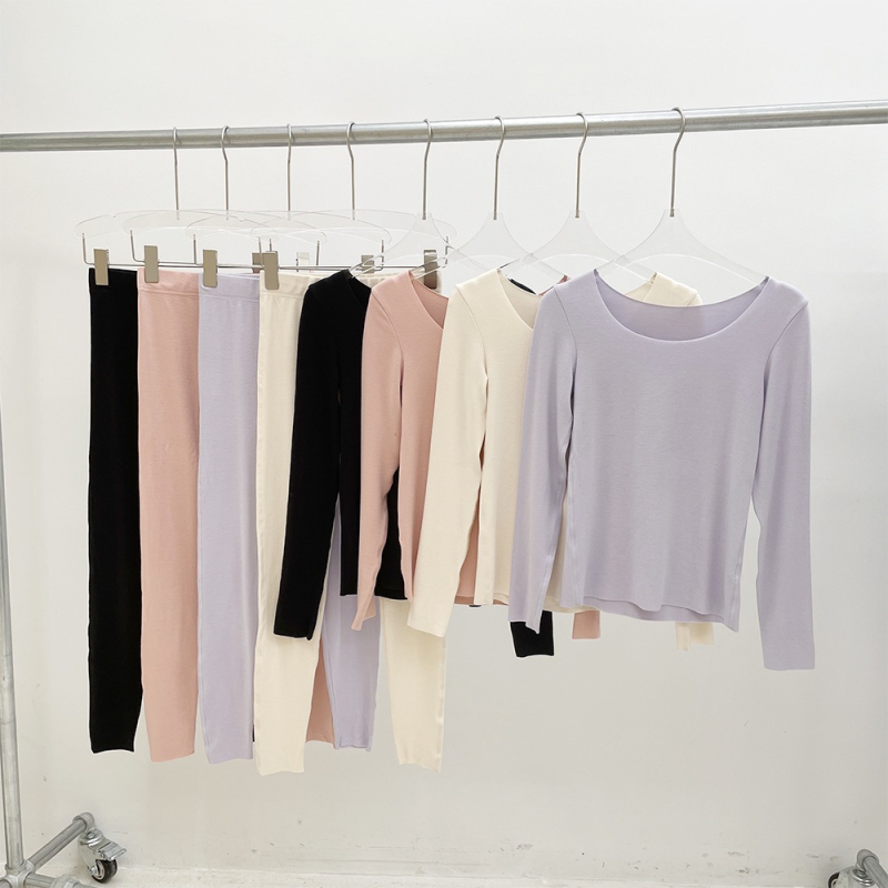 Set termic de iarnă din tricot acrilic Mitsubishi, cu căptușeală fleece groasă; pulover cu mânecă lungă, guler rotund, pantaloni lungi, pentru tineri.