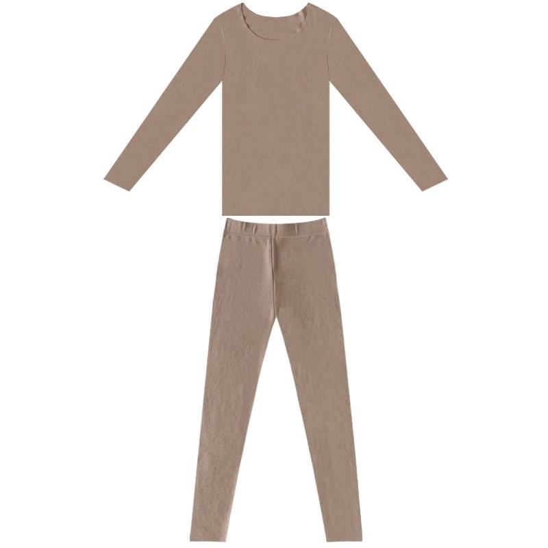 Set termic de iarnă din tricot acrilic Mitsubishi, cu căptușeală fleece groasă; pulover cu mânecă lungă, guler rotund, pantaloni lungi, pentru tineri.