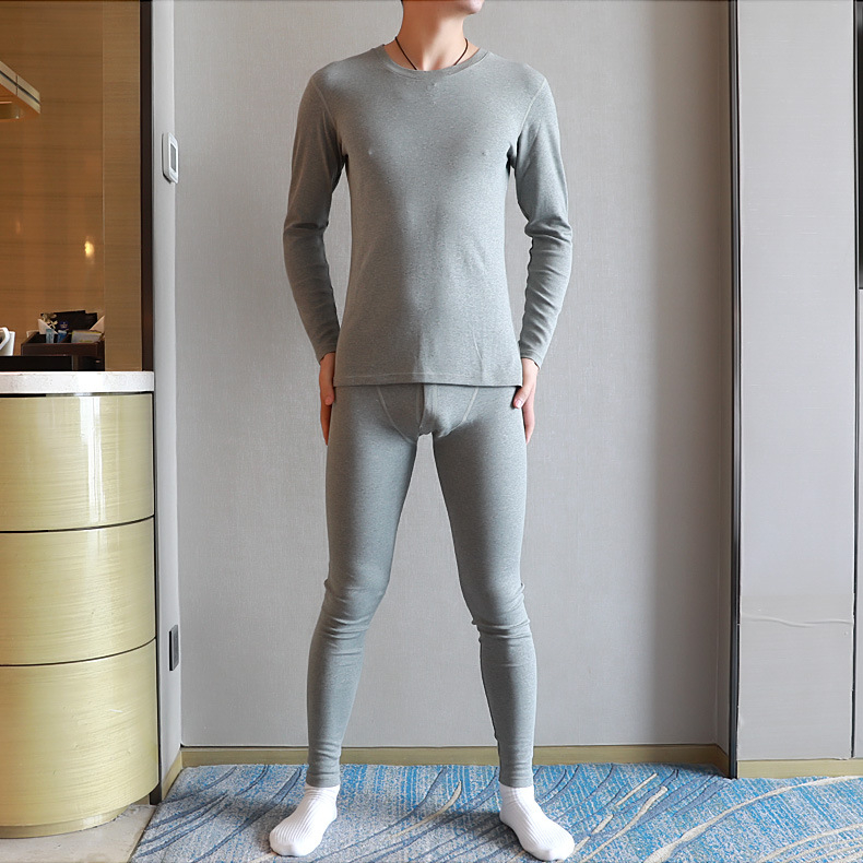 Set termic de bumbac pentru bărbați, top pulover cu guler rotund, 90–95% bumbac, grosime medie a țesăturii 161–180 g/m2