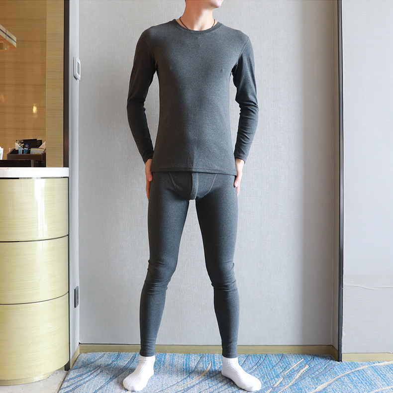 Set termic de bumbac pentru bărbați, top pulover cu guler rotund, 90–95% bumbac, grosime medie a țesăturii 161–180 g/m2