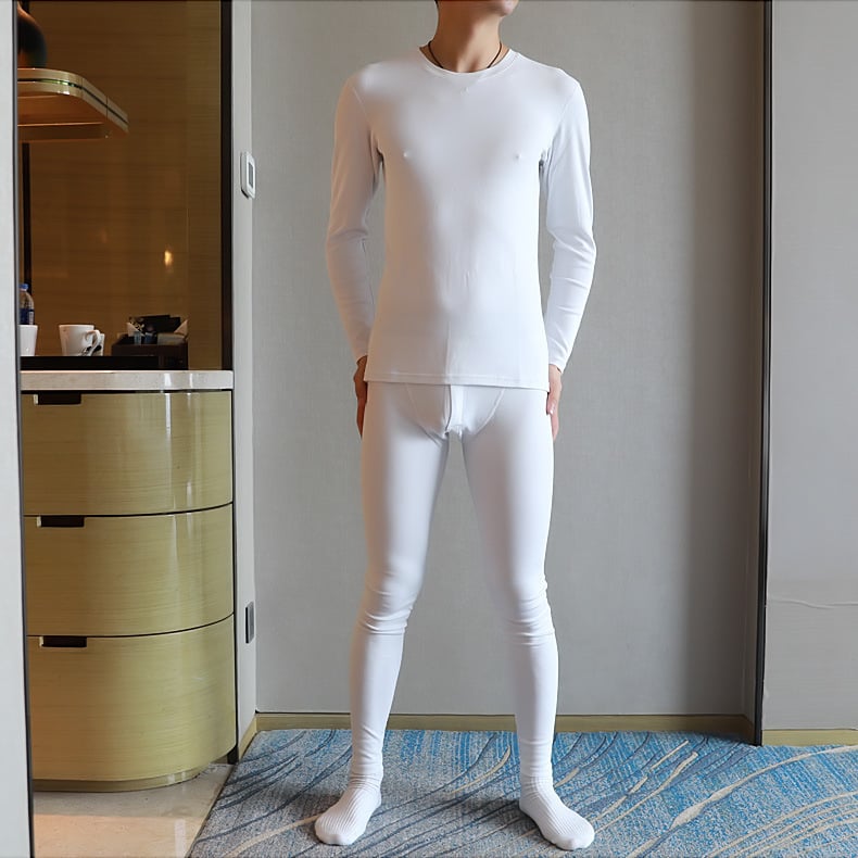 Set termic de bumbac pentru bărbați, top pulover cu guler rotund, 90–95% bumbac, grosime medie a țesăturii 161–180 g/m2