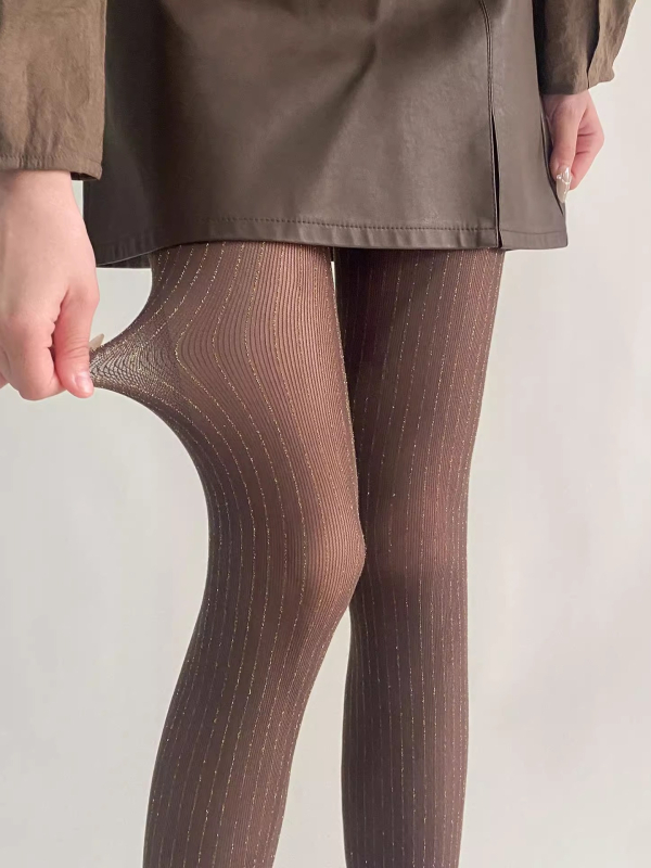 Sive najlon čarape sa srebrnom niti, uspravne pruge, tanke, retro stil za žene, proljeće i jesen