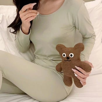 Set termic pentru femei - top și pantaloni, material Milk Silk, căptușeală din fleece, guler rotund, mâneci lungi, poliester 90-95%, greutate moderată