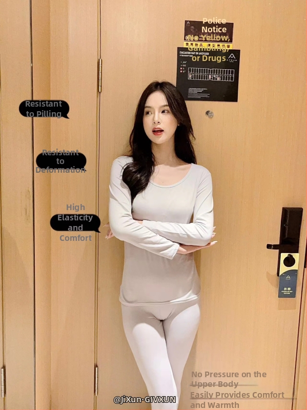 Set termic pentru femei - top și pantaloni, material Milk Silk, căptușeală din fleece, guler rotund, mâneci lungi, poliester 90-95%, greutate moderată