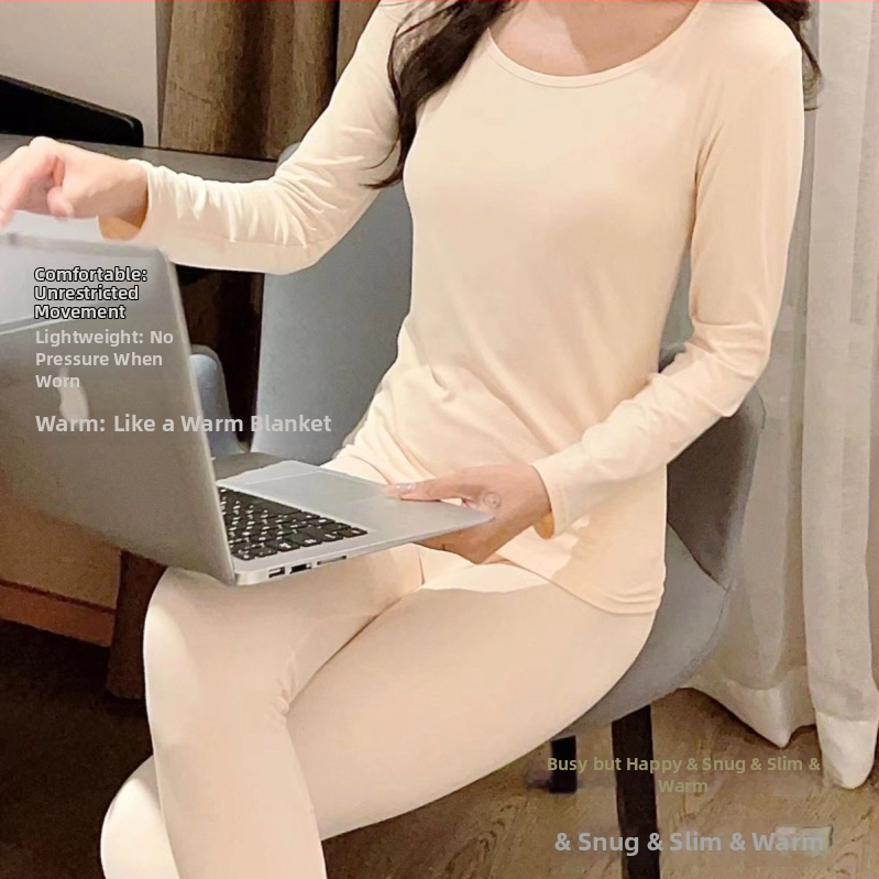 Set termic pentru femei - top și pantaloni, material Milk Silk, căptușeală din fleece, guler rotund, mâneci lungi, poliester 90-95%, greutate moderată