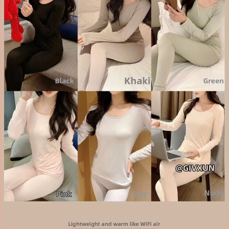 Set termic pentru femei - top și pantaloni, material Milk Silk, căptușeală din fleece, guler rotund, mâneci lungi, poliester 90-95%, greutate moderată