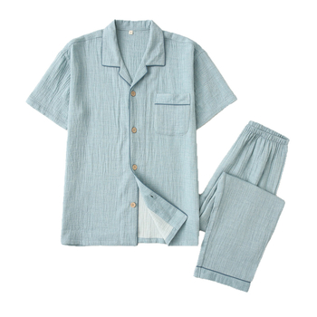 Muški pidžama set - dvostruko složena gaz - 100% pamuk - japanski minimalistički stil - dugi rukavi