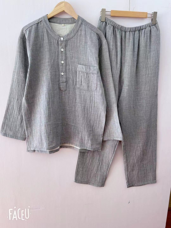 Muški pidžama set - dvostruko složena gaz - 100% pamuk - japanski minimalistički stil - dugi rukavi