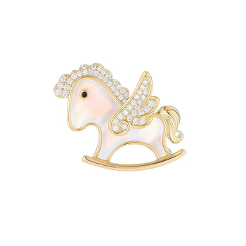 Брошка от медна сплав с естествена черупка, животински мотив единорог, електроплакиране, стил лукс, за жени