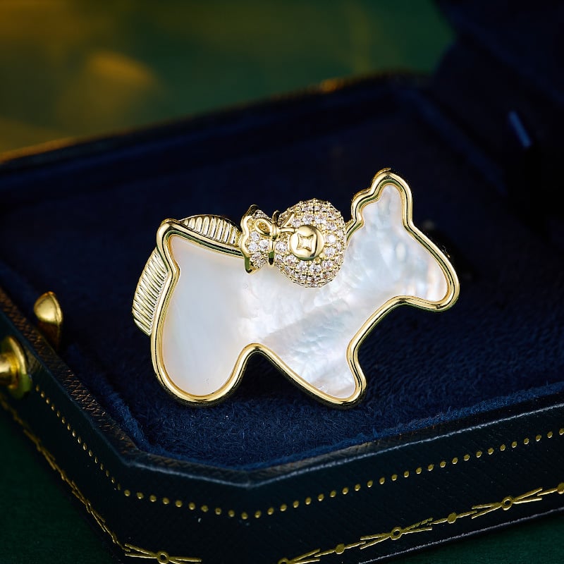 Брошка от медна сплав с естествена черупка, животински мотив единорог, електроплакиране, стил лукс, за жени