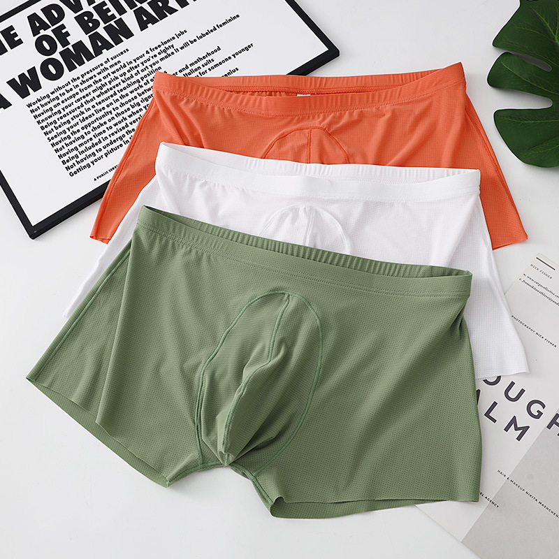 Boxeri pentru bărbați respirabili din ice silk cu plasă, talie medie, țesătură nylon