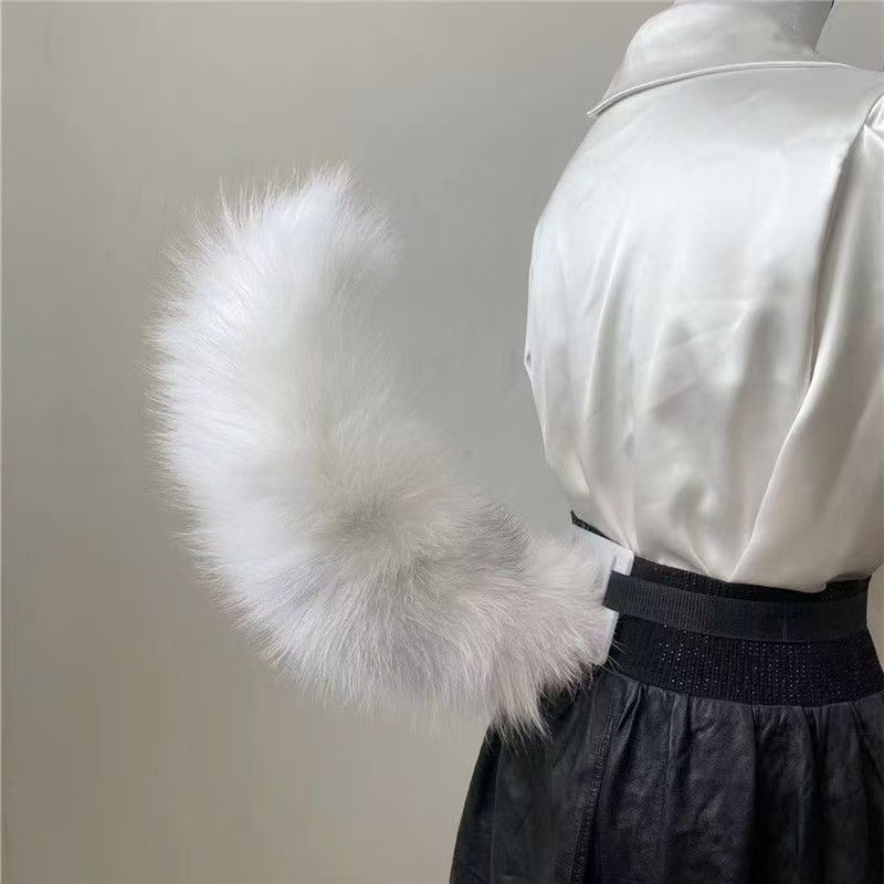 Plišani rep lisice za cosplay s pravim krznom, Ručna izrada (Odrasli, Zima 2024, Na skladištu, Bez branda)