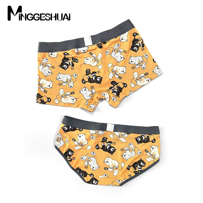 Boxeri din bumbac pentru cuplu, imprimeu desen animat, talie medie, respirabili, căptușeală din modal