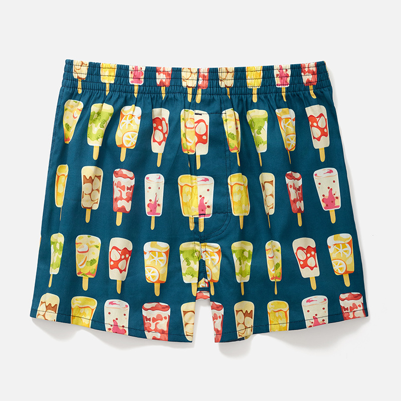 Șorturi boxeri pentru bărbați, croială lejeră, imprimare digitală, 100% bumbac, respirabile, talie medie