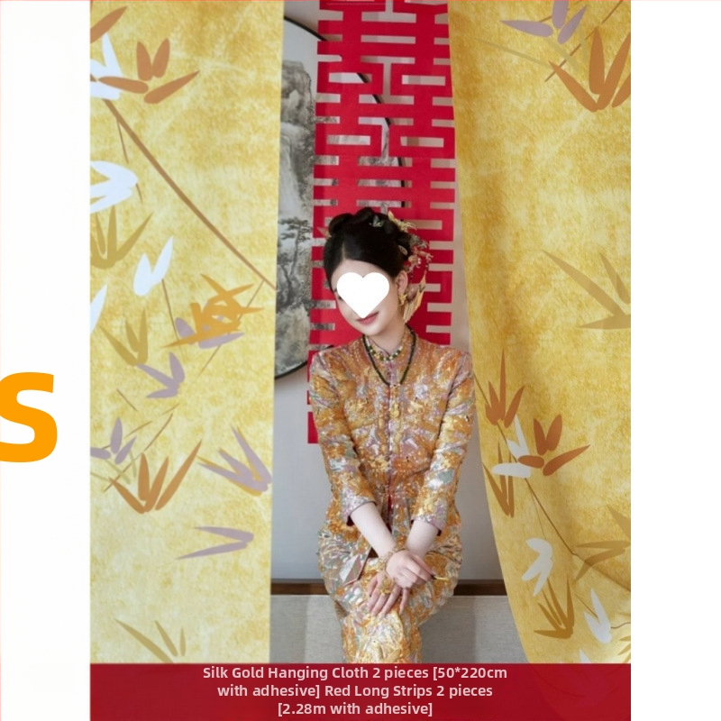 Svadobná dekorácia s symbolom Dvojitého šťastia na KT doske, s lepidlom, rekvizít pre nevestu a kulisa svadobnej miestnosti.