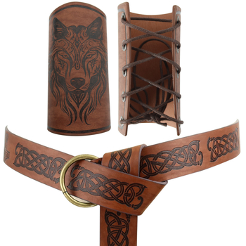 Cosplay csuklópánt és öv, európai középkori lovag, Viking stílusú domborított felület, állítható; Felnőtteknek; Márka Other; Megjelenés 2024 tavasz