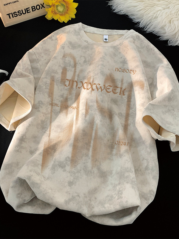 Tricou bărbați de vară, mânecă scurtă, croială lejeră, guler rotund, material din amestec poliester, imprimare offset