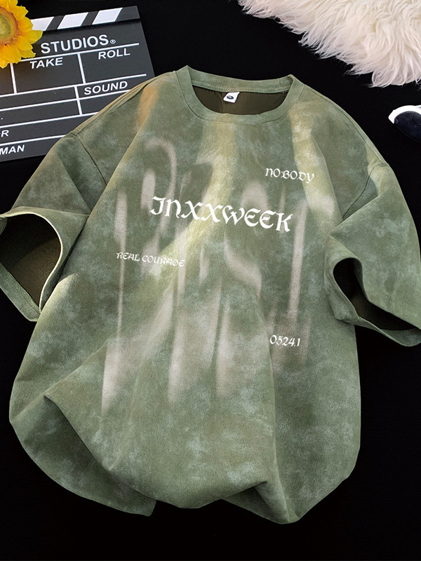 Tricou bărbați de vară, mânecă scurtă, croială lejeră, guler rotund, material din amestec poliester, imprimare offset