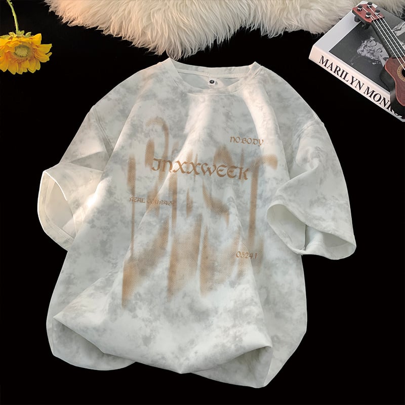 Tricou bărbați de vară, mânecă scurtă, croială lejeră, guler rotund, material din amestec poliester, imprimare offset