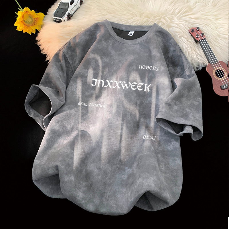 Tricou bărbați de vară, mânecă scurtă, croială lejeră, guler rotund, material din amestec poliester, imprimare offset