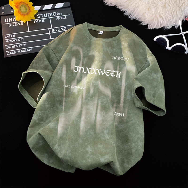 Tricou bărbați de vară, mânecă scurtă, croială lejeră, guler rotund, material din amestec poliester, imprimare offset