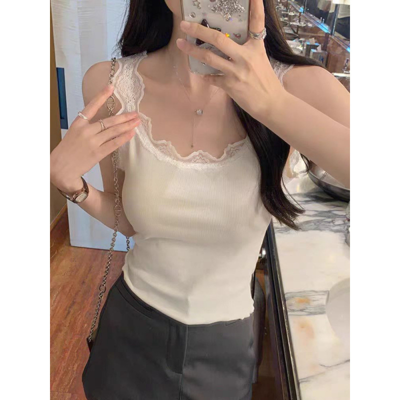 Modál csipkés top - ujjatlan, V-nyakú, koreai stílus, 90–95% modál, rendkívül sűrű anyag