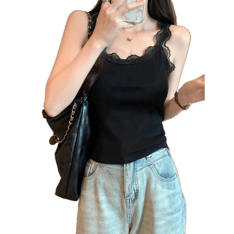 Modál csipkés top - ujjatlan, V-nyakú, koreai stílus, 90–95% modál, rendkívül sűrű anyag