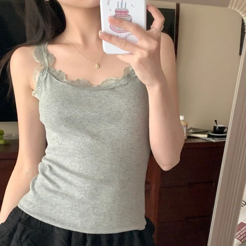 Modál csipkés top - ujjatlan, V-nyakú, koreai stílus, 90–95% modál, rendkívül sűrű anyag