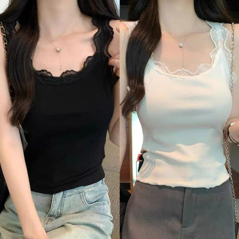 Modál csipkés top - ujjatlan, V-nyakú, koreai stílus, 90–95% modál, rendkívül sűrű anyag