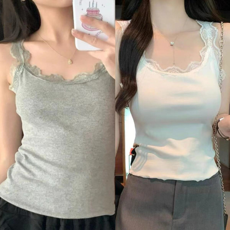 Modál csipkés top - ujjatlan, V-nyakú, koreai stílus, 90–95% modál, rendkívül sűrű anyag