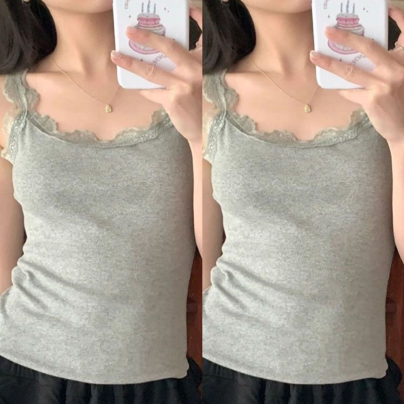 Modál csipkés top - ujjatlan, V-nyakú, koreai stílus, 90–95% modál, rendkívül sűrű anyag