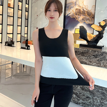 Moteriška terminė liemenė su fliso įdanga, be siūlių, storesnis poliesterio Derong audinys, vienos spalvos dizainas, velūro aplikacija, apvali kaklo linija