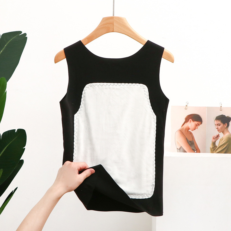 Moteriška terminė liemenė su fliso įdanga, be siūlių, storesnis poliesterio Derong audinys, vienos spalvos dizainas, velūro aplikacija, apvali kaklo linija