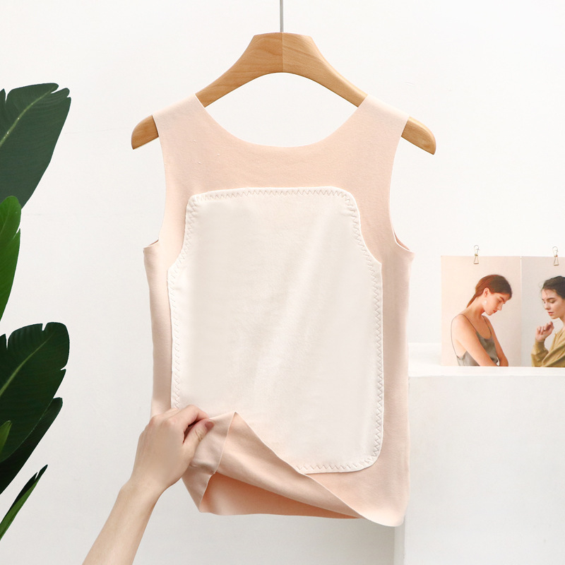 Moteriška terminė liemenė su fliso įdanga, be siūlių, storesnis poliesterio Derong audinys, vienos spalvos dizainas, velūro aplikacija, apvali kaklo linija