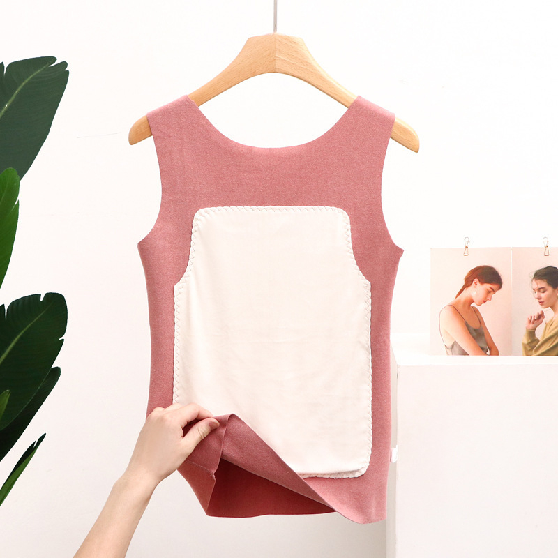 Moteriška terminė liemenė su fliso įdanga, be siūlių, storesnis poliesterio Derong audinys, vienos spalvos dizainas, velūro aplikacija, apvali kaklo linija