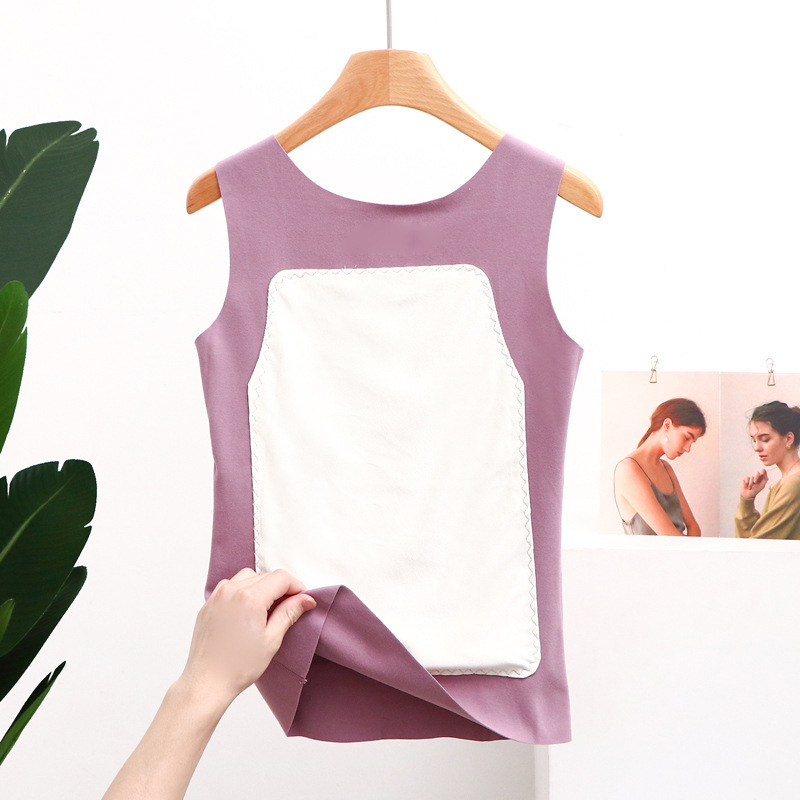 Moteriška terminė liemenė su fliso įdanga, be siūlių, storesnis poliesterio Derong audinys, vienos spalvos dizainas, velūro aplikacija, apvali kaklo linija