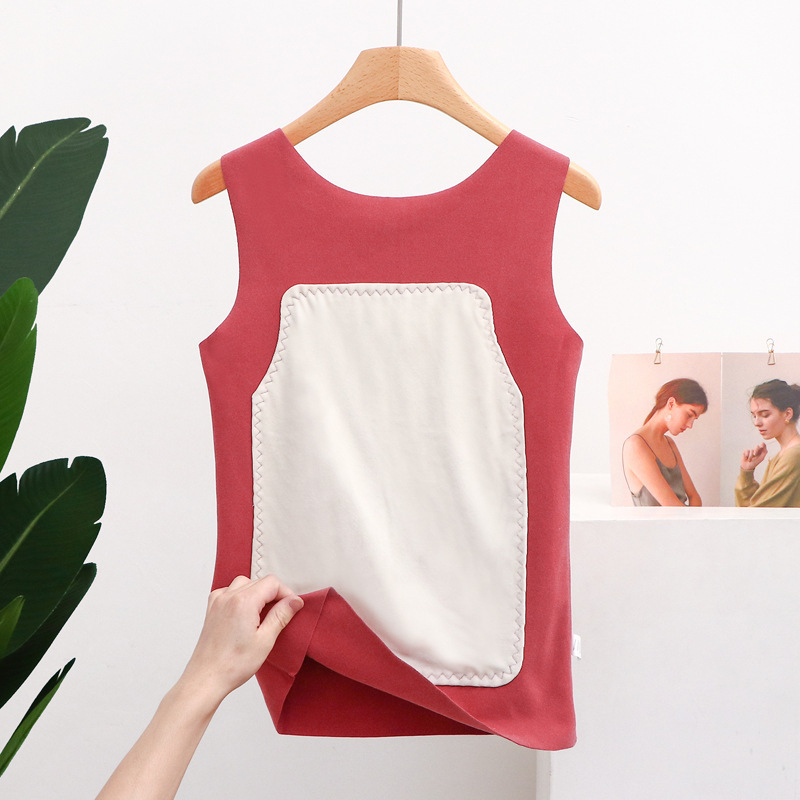 Moteriška terminė liemenė su fliso įdanga, be siūlių, storesnis poliesterio Derong audinys, vienos spalvos dizainas, velūro aplikacija, apvali kaklo linija