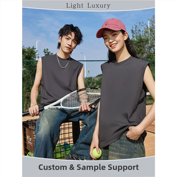 Puuvillane Y-vormiline vest ümmarguse kaelusega, varrukateta, jooksu ja treeningu jaoks, kevad 2024