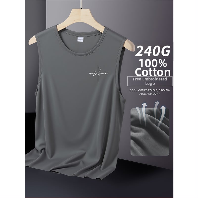 Puuvillane Y-vormiline vest ümmarguse kaelusega, varrukateta, jooksu ja treeningu jaoks, kevad 2024