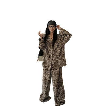 Set de pijamale pentru femei – stil cardigan, bumbac artificial, mâneci lungi, pantaloni