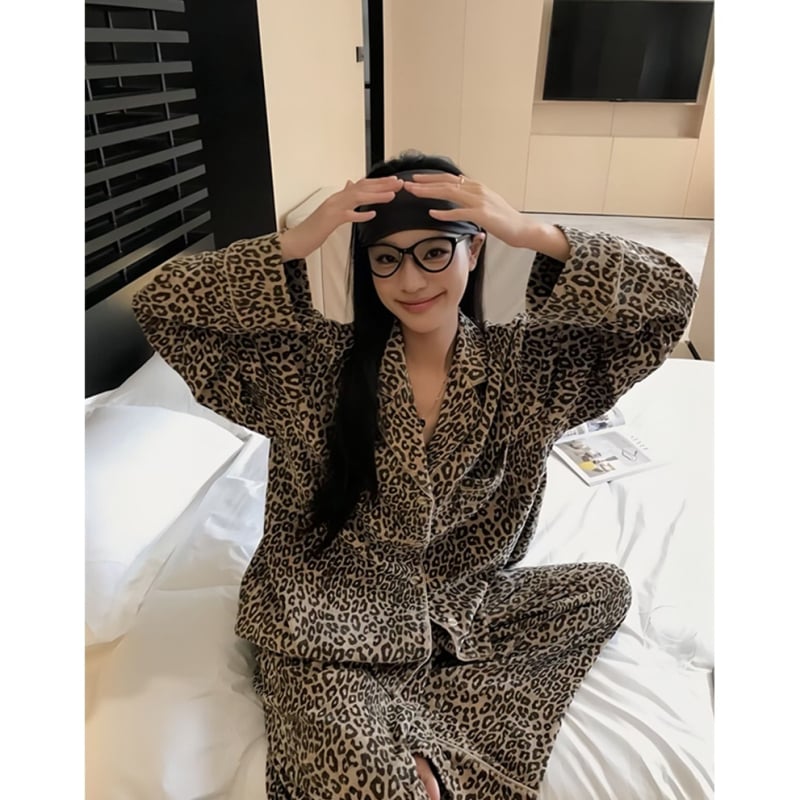 Set de pijamale pentru femei – stil cardigan, bumbac artificial, mâneci lungi, pantaloni