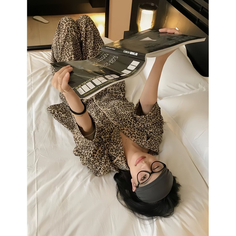 Set de pijamale pentru femei – stil cardigan, bumbac artificial, mâneci lungi, pantaloni