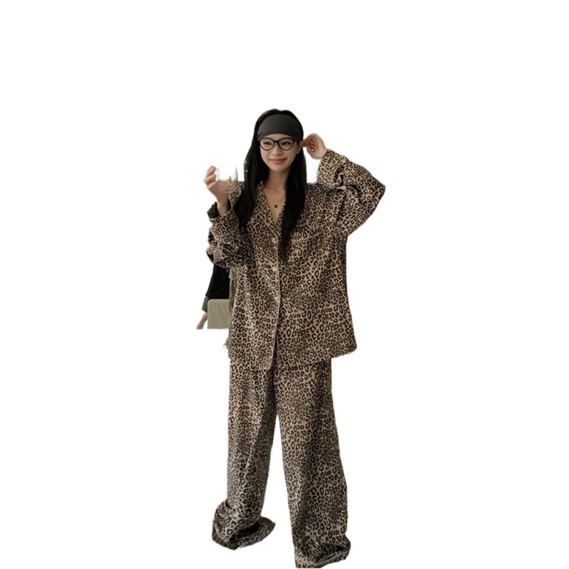 Set de pijamale pentru femei – stil cardigan, bumbac artificial, mâneci lungi, pantaloni