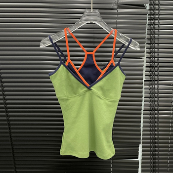 Top camisole din bumbac, croială Slim, lungime scurtă, model contrastant, Primăvara 2025