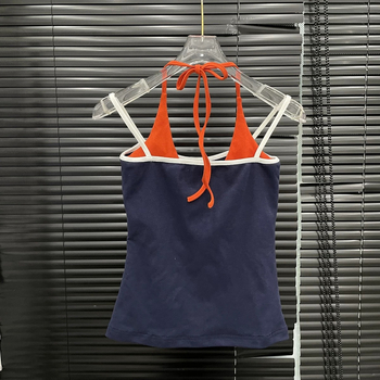 Top camisole din bumbac, croială Slim, lungime scurtă, model contrastant, Primăvara 2025