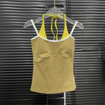 Top camisole din bumbac, croială Slim, lungime scurtă, model contrastant, Primăvara 2025