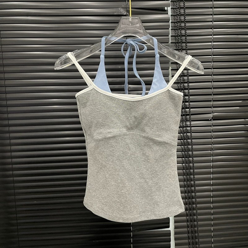 Top camisole din bumbac, croială Slim, lungime scurtă, model contrastant, Primăvara 2025